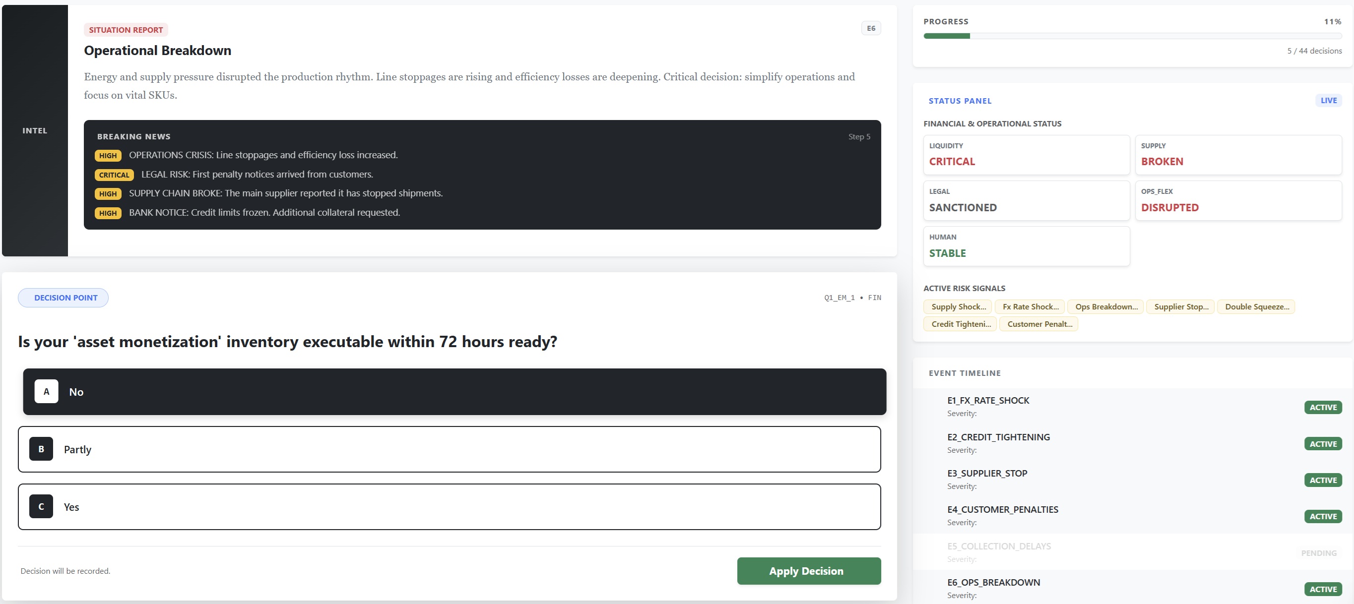 Simülasyon karar ekranı